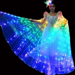ปีกเต้นรำหน้าท้องมาพร้อมกับไฟ LED ปีกผีเสื้อ มีไฟ แสง หลากสี สําหรับเต้นรําหน้าท้อง ปีกเต้นรําหน้าท้องเรืองแสงผีเสื้อ เรืองแสงเรืองแสงแสดงเครื่องแต่งกายประสิทธิภาพผู้ใหญ่
