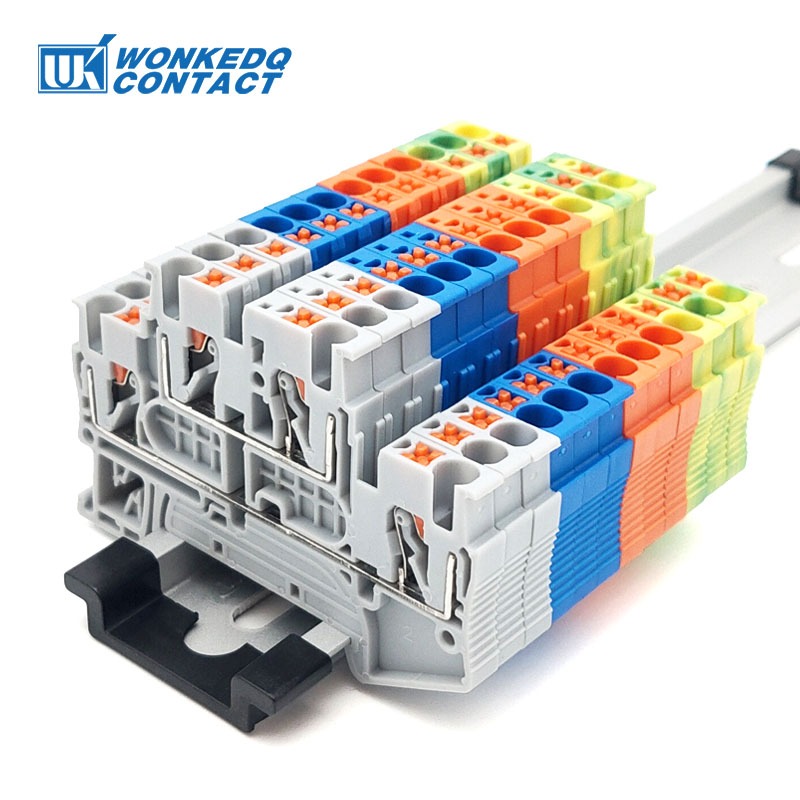 Pttb2.5 Double Level Terminal Block Din Rail Mount Push-in Insert Connection 2.5mm2 Connector PTTB 2.5 With End Cover/Bridge/Marker