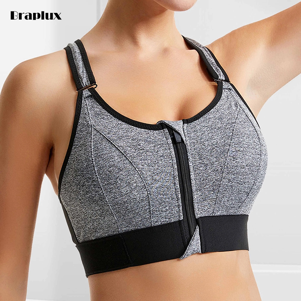 Braplux 5XL sport bra ชุดชั้นใน ปรับได้ ระบายอากาศ ฟิตเนส ออกกําลังกาย ออกกําลังกาย ยิม สปอร์ตบรา พลัสไซซ์ สปอร์ตบรา สําหรับผู้หญิง ไม่มีโครง สปอร์ตบรา มีซิปโฟม สําหรับผู้หญิง ครอบคลุมเต็มรูปแบบ บราเซีย กีฬา สีดํา เสื้อใน ไซส์ ใหญ่ ไซส์ใหญ่ sports bra