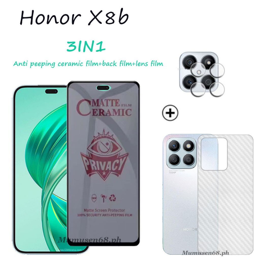 3in1 ฟิล์มกระจกนิรภัยกันรอยหน้าจอ เซรามิค ฟิล์มเลนส์ และหน้ากากด้านหลัง สําหรับ Honor X8b Honor X7b 