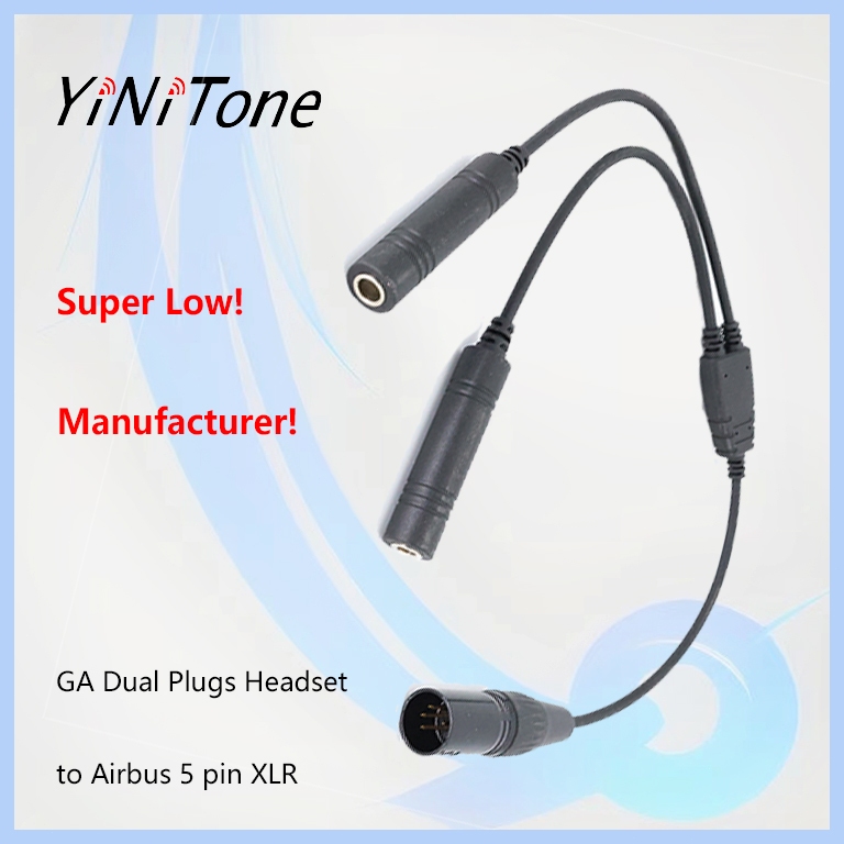 Ga ปลั๊กคู่ ตัวเมีย เป็น Airbus 5 Pin XLR ตัวผู้ ชุดหูฟังเอวิเอชั่น สายอะแดปเตอร์ แฮม วิทยุ แอร์บัส มืออาชีพ อะแดปเตอร์ไมค์เสียง