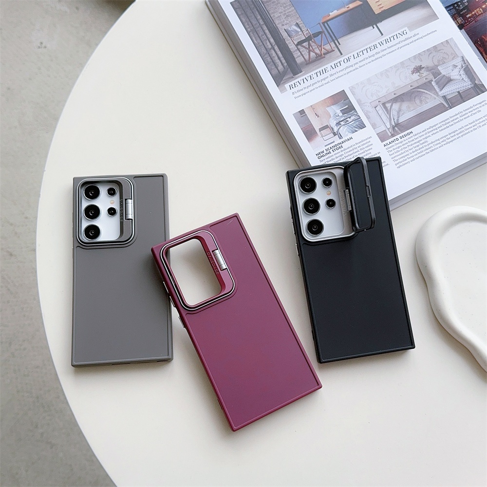 เคสโทรศัพท์มือถือแบบนิ่ม TPU กันกระแทก กันรอยเลนส์กล้อง พร้อมที่ตั้งวาง สําหรับ Samsung Galaxy S23 FE S24 Plus S21 Ultra S22