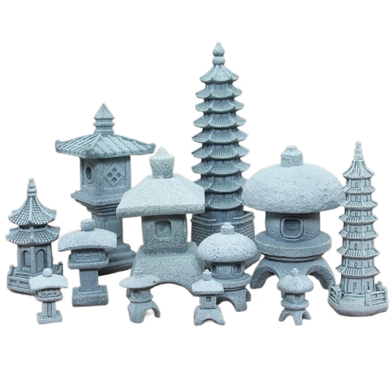 Vintage Zen หินทรายขนาดเล็ก Tower Pavilion เครื่องประดับโคมไฟ Figurines สวนญี่ปุ่นบอนไซ Rockery Lanscaping ตกแต่งบ้าน