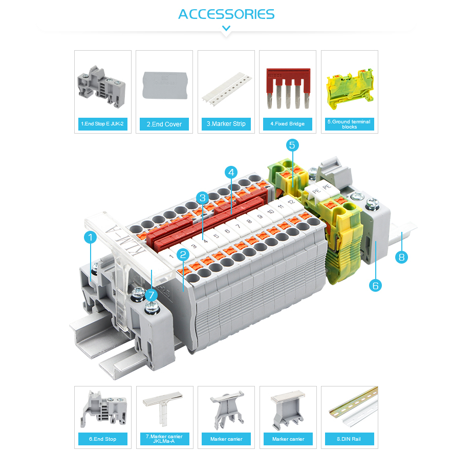 Pttb2.5 Double Level Terminal Block Din Rail Mount Push-in Insert Connection 2.5mm2 Connector PTTB 2.5 With End Cover/Bridge/Marker - รูปที่ 4