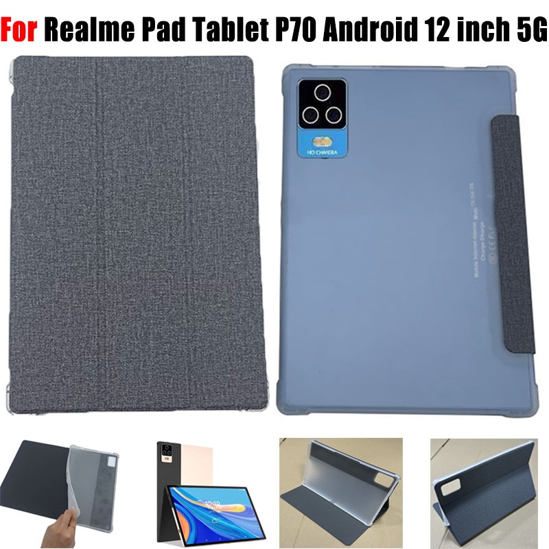 สําหรับ Realme Pad แท็บเล็ต P70 Android 12 นิ้ว 5G แฟชั่น Soft TPU แท็บเล็ตป้องกันกรณี Realme Pad P70 คุณภาพสูง PU หนังผ้าสานขาตั้งฝาครอบ