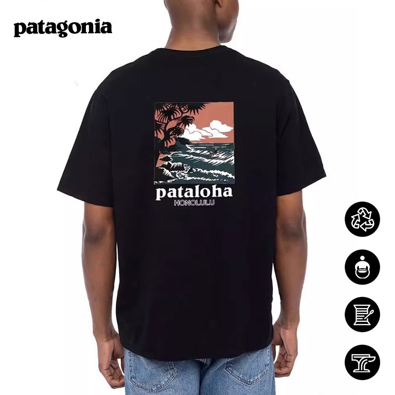 Patagonia PATAGONIA เสื้อยืดแขนสั้น พิมพ์ลาย แนวเรโทร สําหรับคู่รัก
