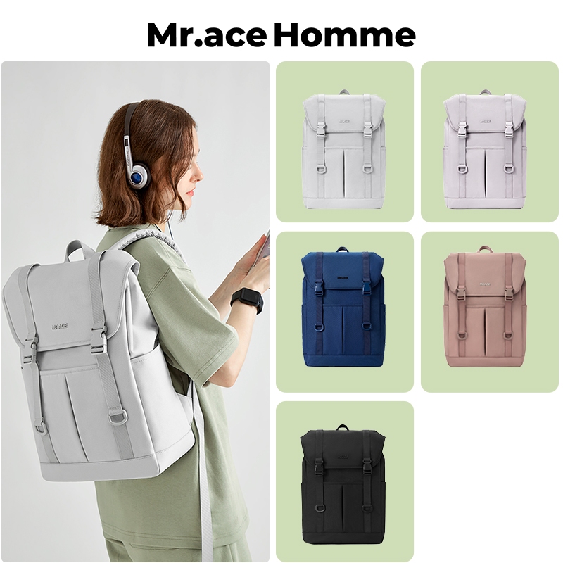 Mr.ace Homme สไตล์เกาหลีแฟชั่นเป้สะพายหลังสำหรับสาวๆ 15.6 นิ้ว 17 นิ้วถุงโรงเรียน
