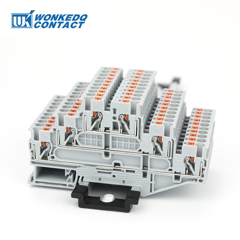 Pt2.5-3l Triple Level Terminal Block Push-in Din Rail Mount 3 ชั้น 2.5mm2 Connector PT 2.5-3L พร้อมฝาครอบปลาย/สะพาน/เครื่องหมาย