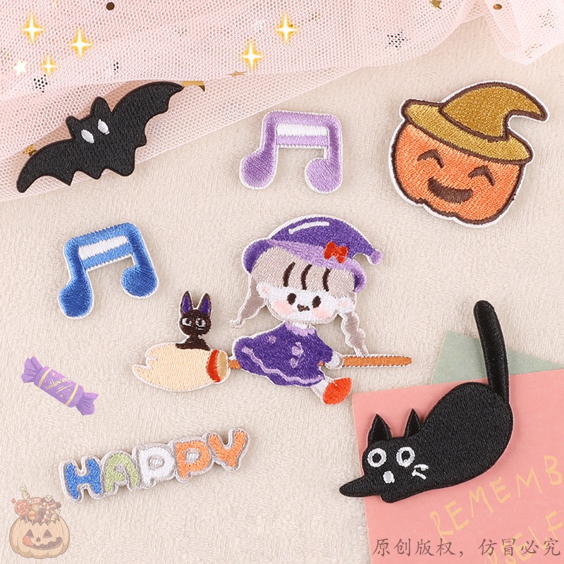 แผ่นแพทช์รีดร้อน ปักลายฟักทอง ค้างคาว ค้างคาว ฮาโลวีน DIY อุปกรณ์เสริม สําหรับเสื้อผ้า