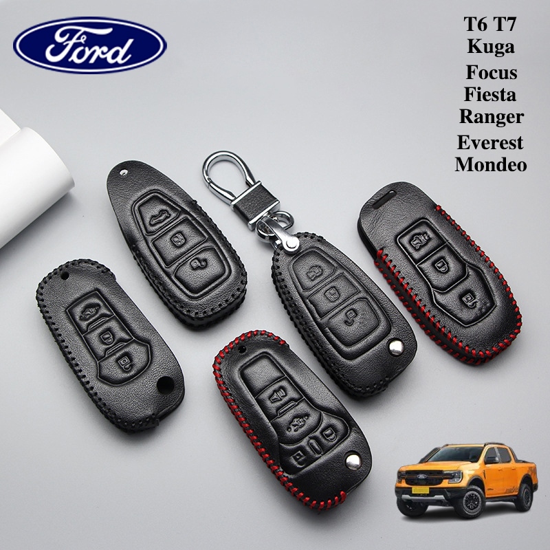 เคสกุญแจรถยนต์ หนังวัวแท้ สําหรับ Ford Ranger T6 T7 Focus Mondeo Kuga Fiesta Everest