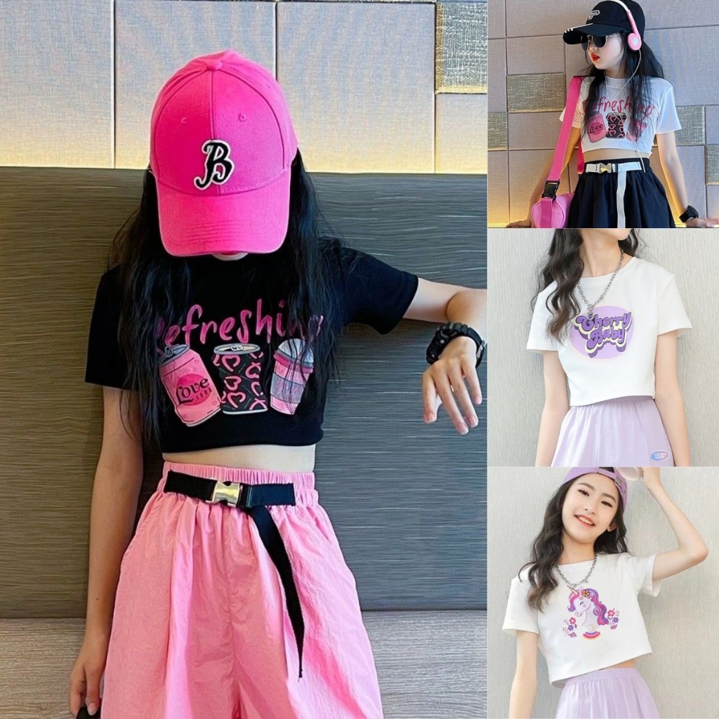 【จัดส่งจากประเทศไทย】เสื้อยืดแขนสั้นการ์ตูนสำหรับเด็กผู้หญิง ดีไซน์หวานสไตล์แฟชั่น เสื้อแขนสั้นยอดนิยมสำหรับเด็ก