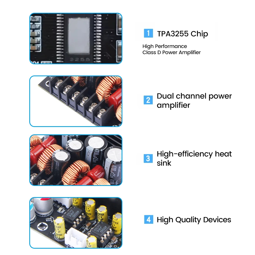 บอร์ดขยายเสียงสเตอริโอดิจิทัล DC19-50V TPA3255 Class D 300W+300W พลังงานสูง 2.0 สองช่อง ราคา ถูกที่สุด ดีลบีเคเค แกลเลอรีภาพที่ 4