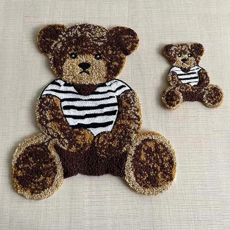 แผ่นแพทช์สติกเกอร์ ลายการ์ตูนหมี Chenille ขนาดใหญ่ สําหรับตกแต่งเสื้อผ้าเด็ก DIY