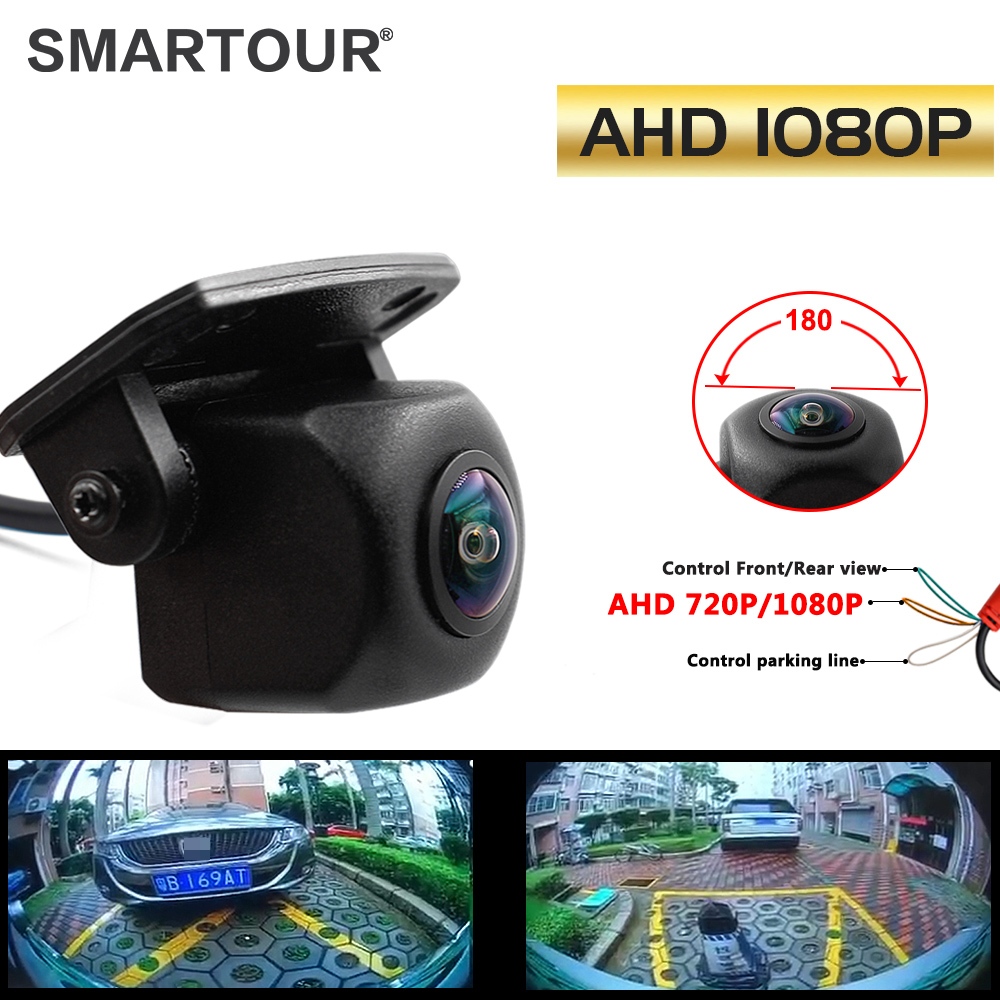 Smartour กล้องมองหลัง AHD 1080P 720P เลนส์ฟิชอาย มองเห็นที่มืด กันน้ํา สีดํา สําหรับติดรถยนต์