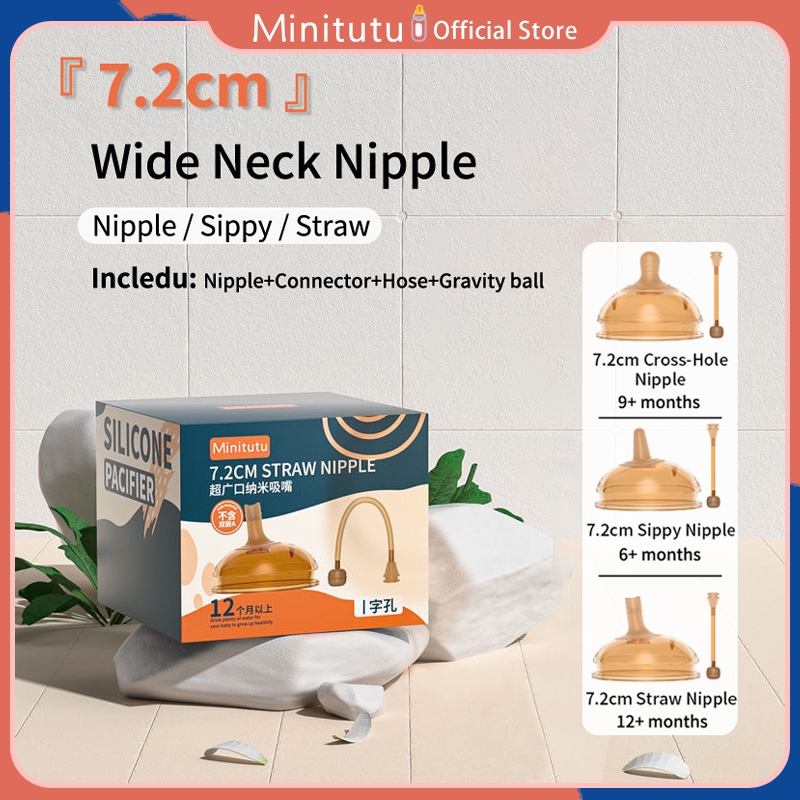 Minitutu จุกนมและหลอดซิลิโคน ปลอด BPA 7.2 ซม. สไตล์ญี่ปุ่น