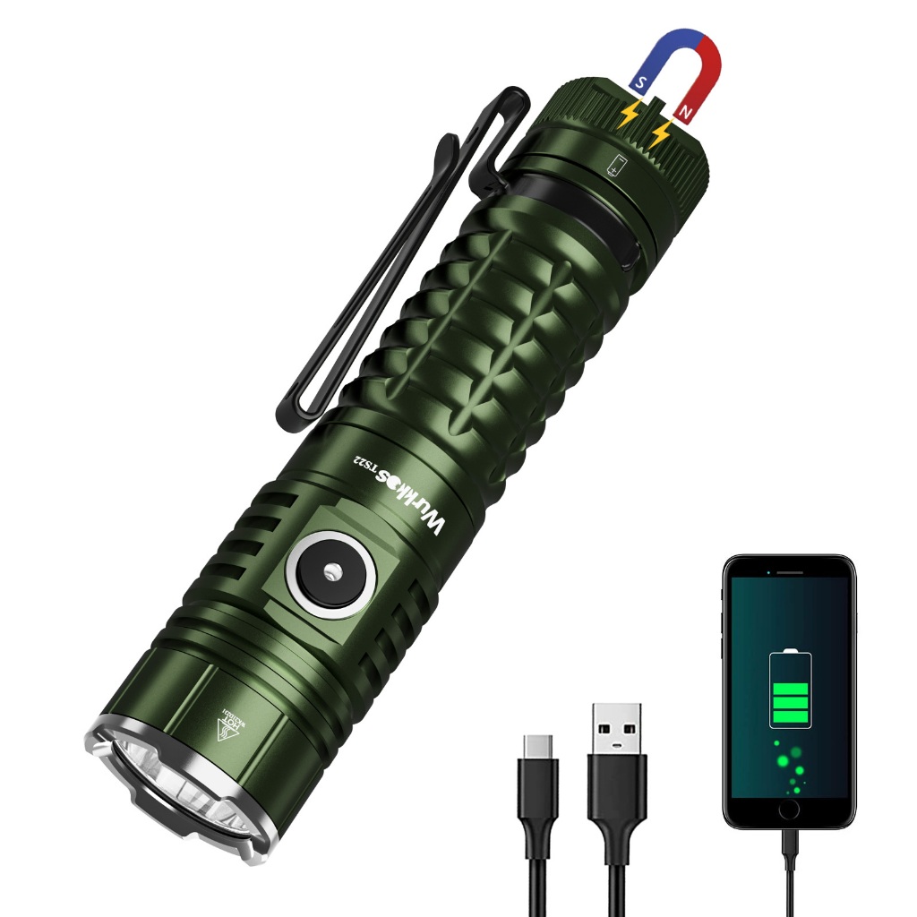 Wurkkos TS22 ไฟฉาย LED 21700 สีเขียว ชาร์จ USB C XHP70.2 4500LM IP68 พร้อมหางแม่เหล็ก และที่ชาร์จย้อนกลับ สําหรับเดินป่า