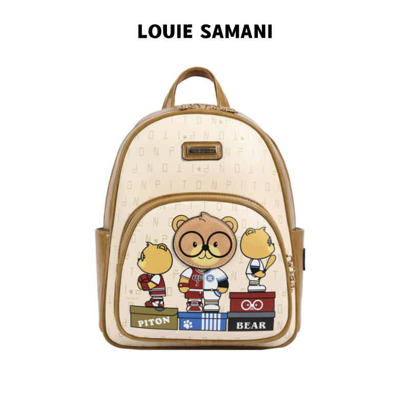 [LOUIE Samani] กระเป๋าเป้สะพายหลัง ลายการ์ตูนหมี แว่นตา แฟชั่นสําหรับผู้หญิง