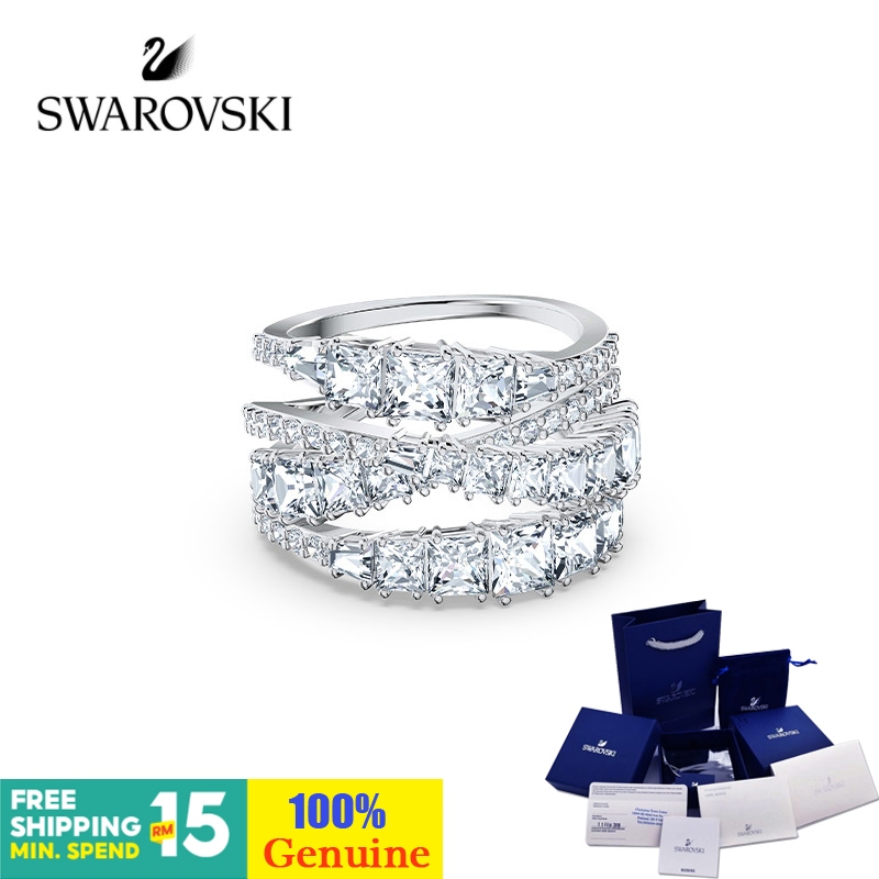 Swarovski แหวนเงิน ประดับเพทาย คริสตัล สไตล์มินิมอล แฟชั่น สําหรับผู้หญิง