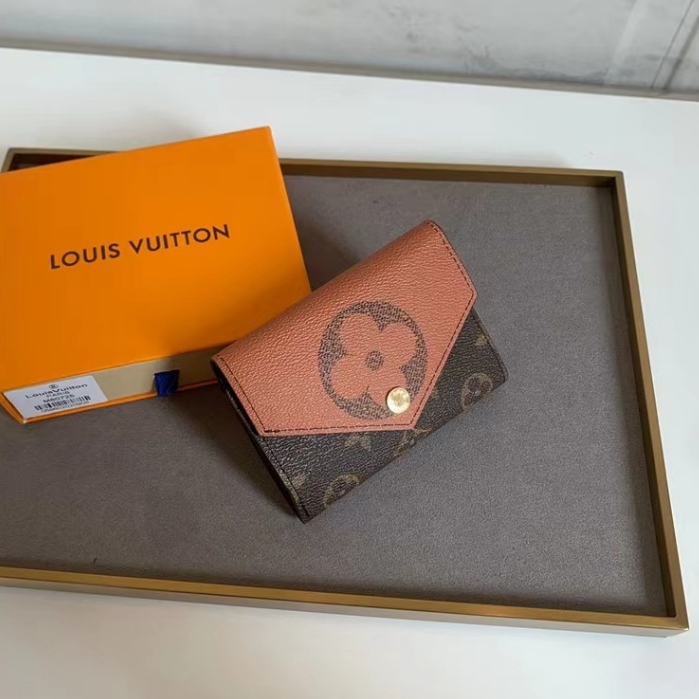[กล่อง+สินค้าคงคลัง] ของแท้ 100% Louis -Vuitton L-V กระเป๋าสตางค์ ใบสั้น สีกลาง N80725