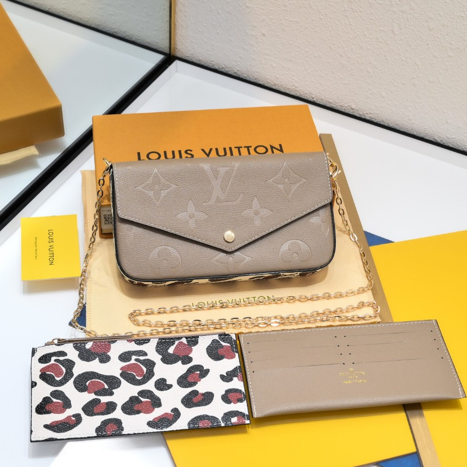 Louis Vuitton LV Félicie Pochette กระเป๋าสะพายไหล่ สะพายข้าง หนังนูน พิมพ์ลายสัตว์ พร้อมกล่อง