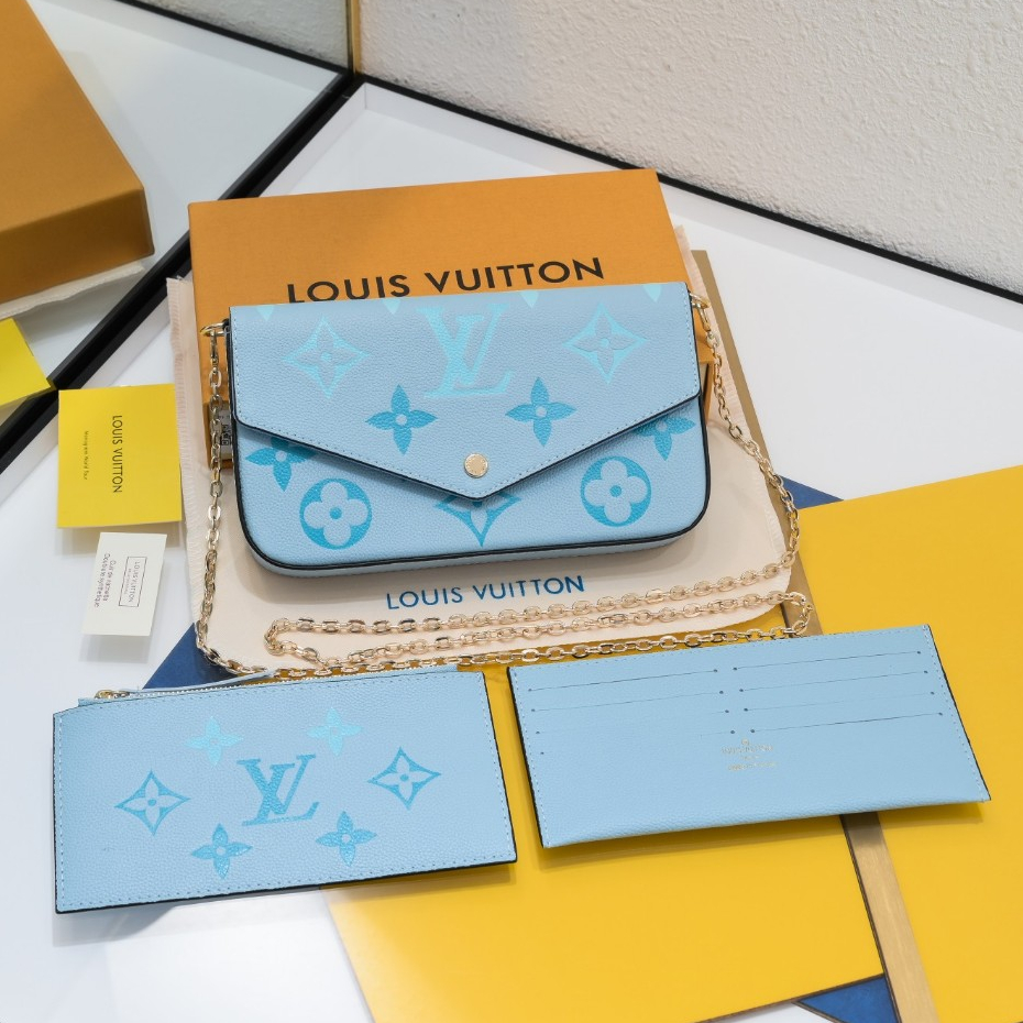 Louis Vuitton Pochette Félicie ชุดกระเป๋าสามชิ้น M69977 กระเป๋าสะพายข้าง สายโซ่ [จัดส่งพร้อมกล่อง]