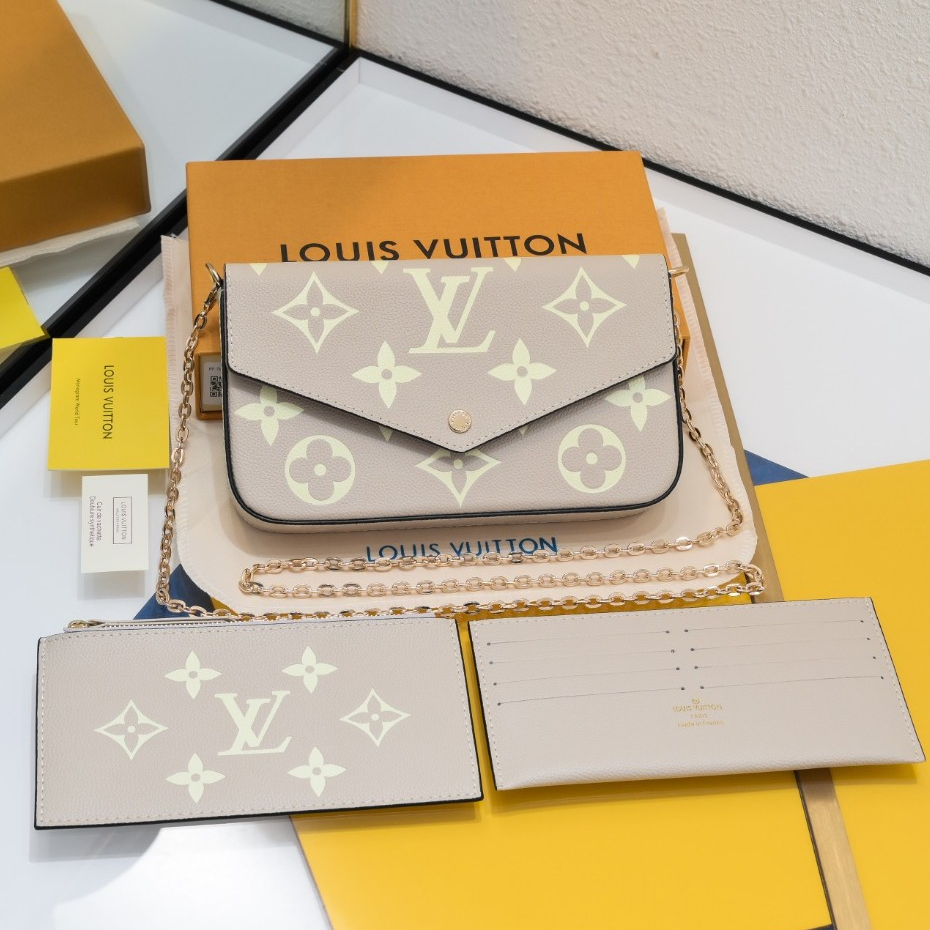 [พร้อมกล่อง] ของแท้ Louis Vuitton Pochette Félicie กระเป๋าสะพายไหล่ สายโซ่ สําหรับผู้หญิง M69977