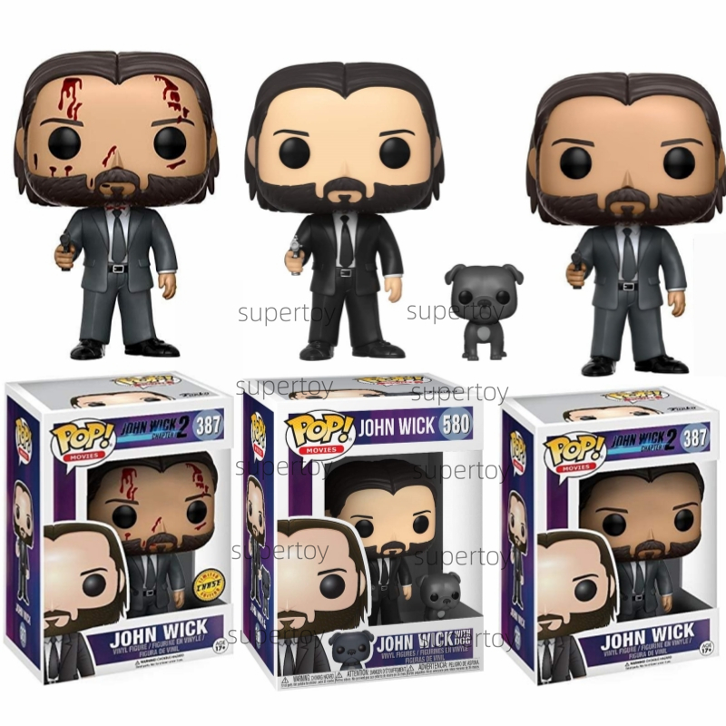 Funko POP! ฟิกเกอร์ John Wick - John Wick 387 John in Black Suit with Dog Buddy 580 ของเล่นสําหรับเด