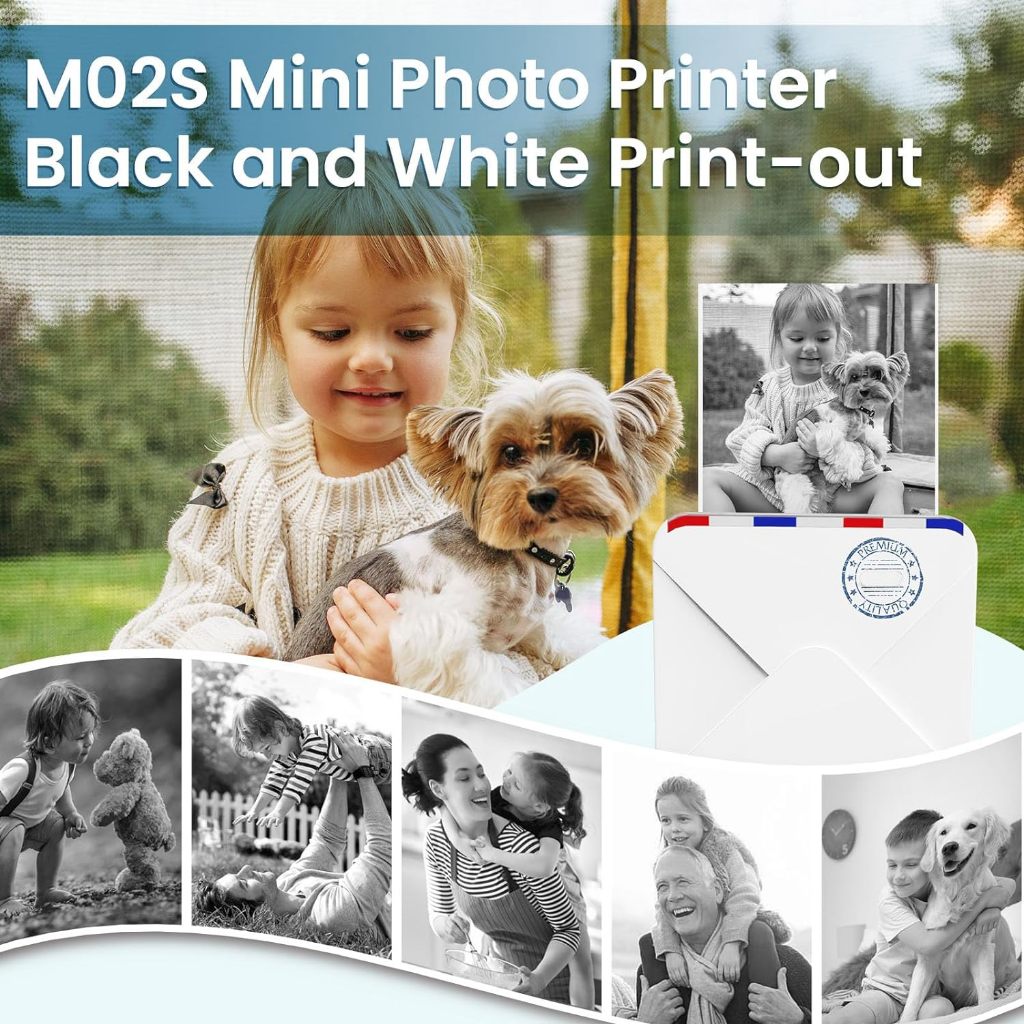 Phomemo M02S เครื่องปริ้นพกพา - 300DPI เครื่องพิมพ์สติ๊กเกอร์ พิมพ์ที่อยู่ รูปภาพ บาร์โค้ด ฉลาก