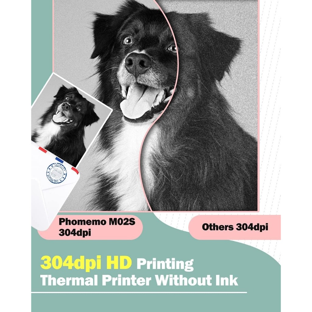 Phomemo M02S เครื่องปริ้นพกพา - 300DPI เครื่องพิมพ์สติ๊กเกอร์ พิมพ์ที่อยู่ รูปภาพ บาร์โค้ด ฉลาก