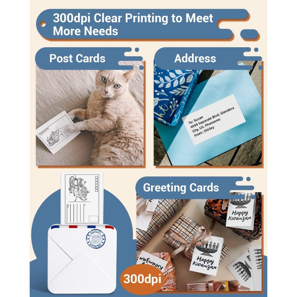 Phomemo M02S เครื่องปริ้นพกพา - 300DPI เครื่องพิมพ์สติ๊กเกอร์ พิมพ์ที่อยู่ รูปภาพ บาร์โค้ด ฉลาก