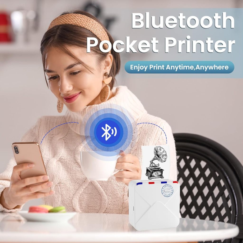 Phomemo M02S เครื่องปริ้นพกพา - 300DPI เครื่องพิมพ์สติ๊กเกอร์ พิมพ์ที่อยู่ รูปภาพ บาร์โค้ด ฉลาก