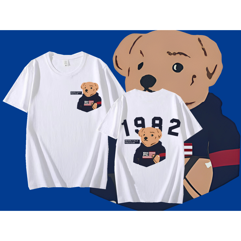 เสื้อยืดคอกลม Beverly Hills Polo Club แขนสั้น คอกลม เสื้อยืดหมีผ้าฝ้ายแท้ 100% [S-5XL]