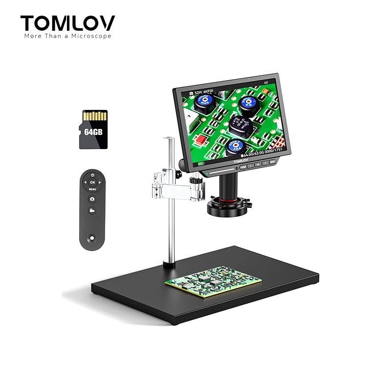TOMLOV TM4K Max กล้องจุลทรรศน์ดิจิตอล 10.1" หน้าจอ LCD 4K, เซ็นเซอร์ 52MP, การขยาย 2000X|แขนหมุน ไฟว