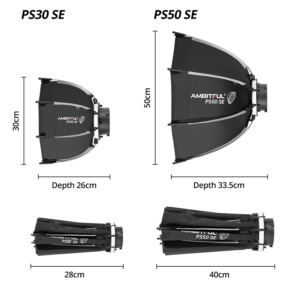 Ambitful ซอฟท์บ็อกซ์ ทรงแปดเหลี่ยม ขนาดเล็ก 30 ซม. PS30 SE 50 ซม. PS50 SE ปลดไว พร้อมช่องรังผึ้ง สําหรับไฟแฟลช LED