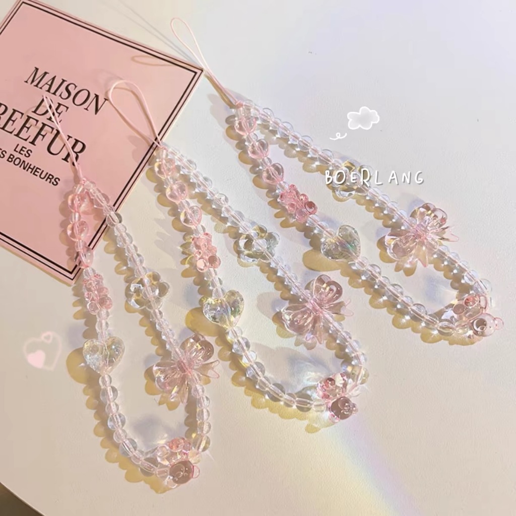 สายโซ่คล้องหูฟังบลูทูธ รูปหมี ผีเสื้อ 3dins สีชมพู