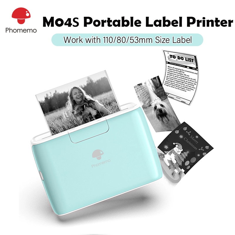 เครื่องปริ้นพกพา เครื่องปริ้นสติ๊กเกอร์ Phomemo M04S เครื่องพิมพ์ใบปะหน้า ไร้หมึก พิมพ์ที่อยู่ รูปภาพ ไฟล์ ป้าย บาร์โค้ด ฉลาก แถมกระดาษสติกเกอร์ ความละเอียดการพิมพ์ 300dpi HD