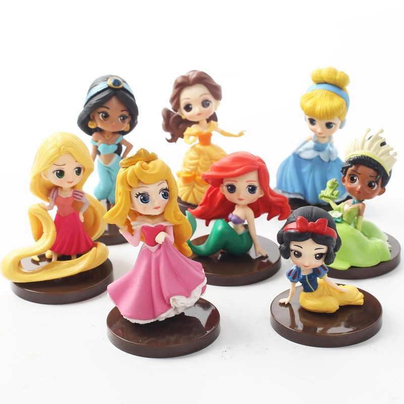 ตุ๊กตาเจ้าหญิงดิสนีย์ Tiana Snow White Rapunzel Jasmine Cinderella ของเล่นสําหรับเด็ก ของขวัญ 8 ชิ้น ต่อชุด