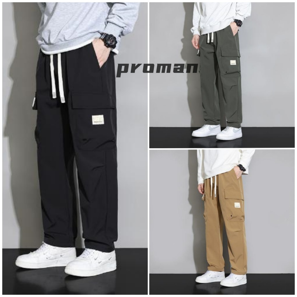 ⚡️Proman⚡️ กางเกงคาร์โก้ ทรงหลวม ทรงตรง ขนาดใหญ่ สไตล์เกาหลีวินเทจ แฟชั่นสําหรับผู้ชาย และผู้หญิง