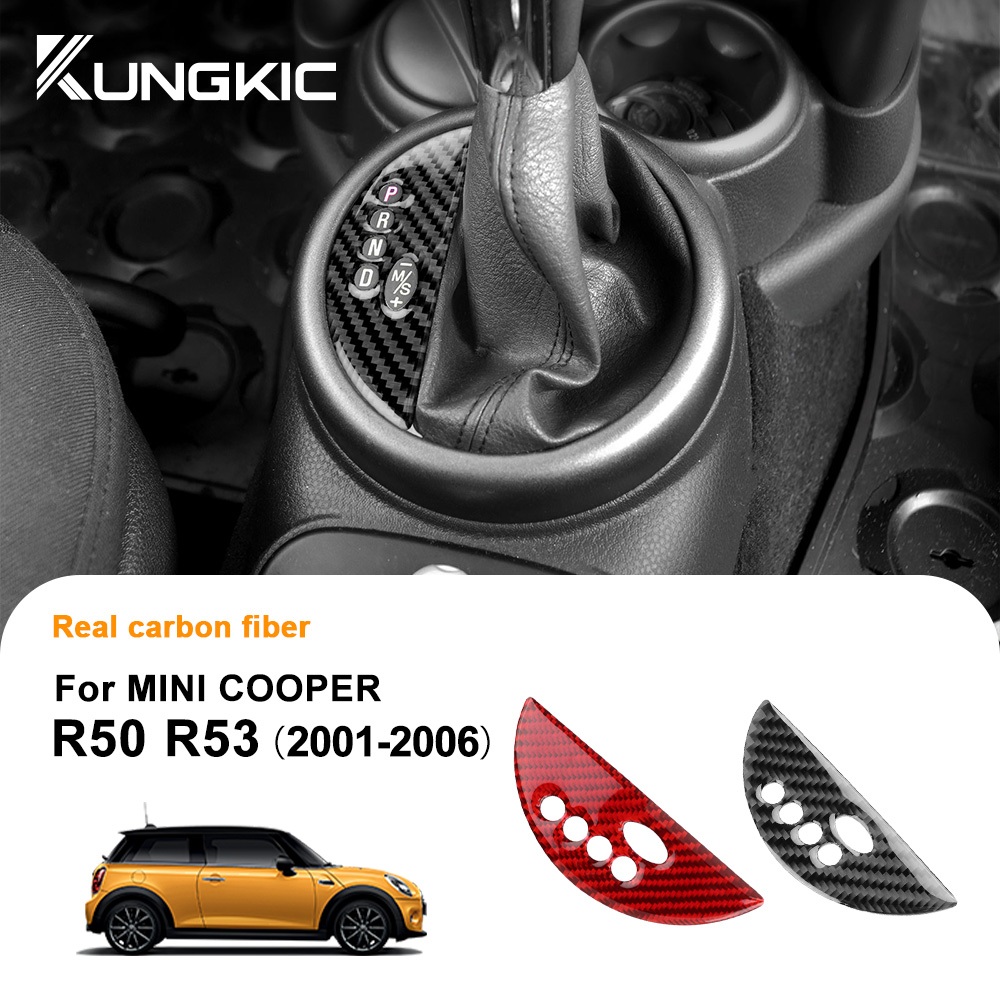 สติกเกอร์คาร์บอนไฟเบอร์ ติดปุ่มเกียร์ สําหรับตกแต่งภายในรถยนต์ MINI Cooper Hatchback R50 R53 2001-2006