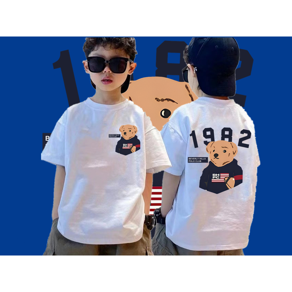 เสื้อยืดเด็กคอกลม Beverly Hills Polo Club แขนสั้น คอกลม เสื้อยืดเด็กพิมพ์ลายหมี ผ้าคอตตอน 100% [S-5XL]