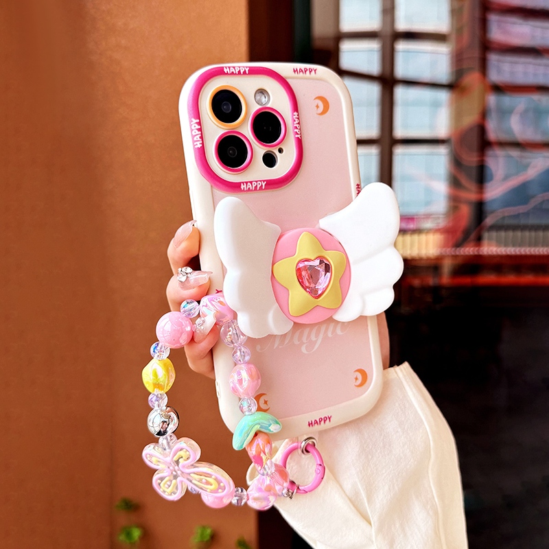 สําหรับ Huawei Pura P70 P60 P50 P40 P30 Pro P40 Lite เคสโทรศัพท์ใหม่น่ารัก Wing Stand holder ปลอกผู้หญิงปลอก High-End แพ็คเกจเต็ม Anti Drop Pelindung Ins แนวโน้มสร้อยข้อมือ