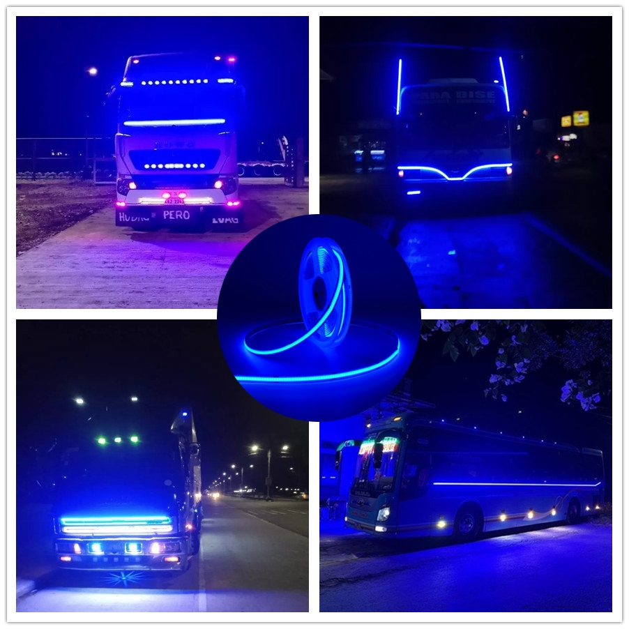 Dc12v 24V COB LED แถบไฟ 320leds / ม. ความสว่างสูง รถบรรทุก รถจักรยานยนต์ ไฟเตือนการตกแต่ง (12 สีให้เลือก)