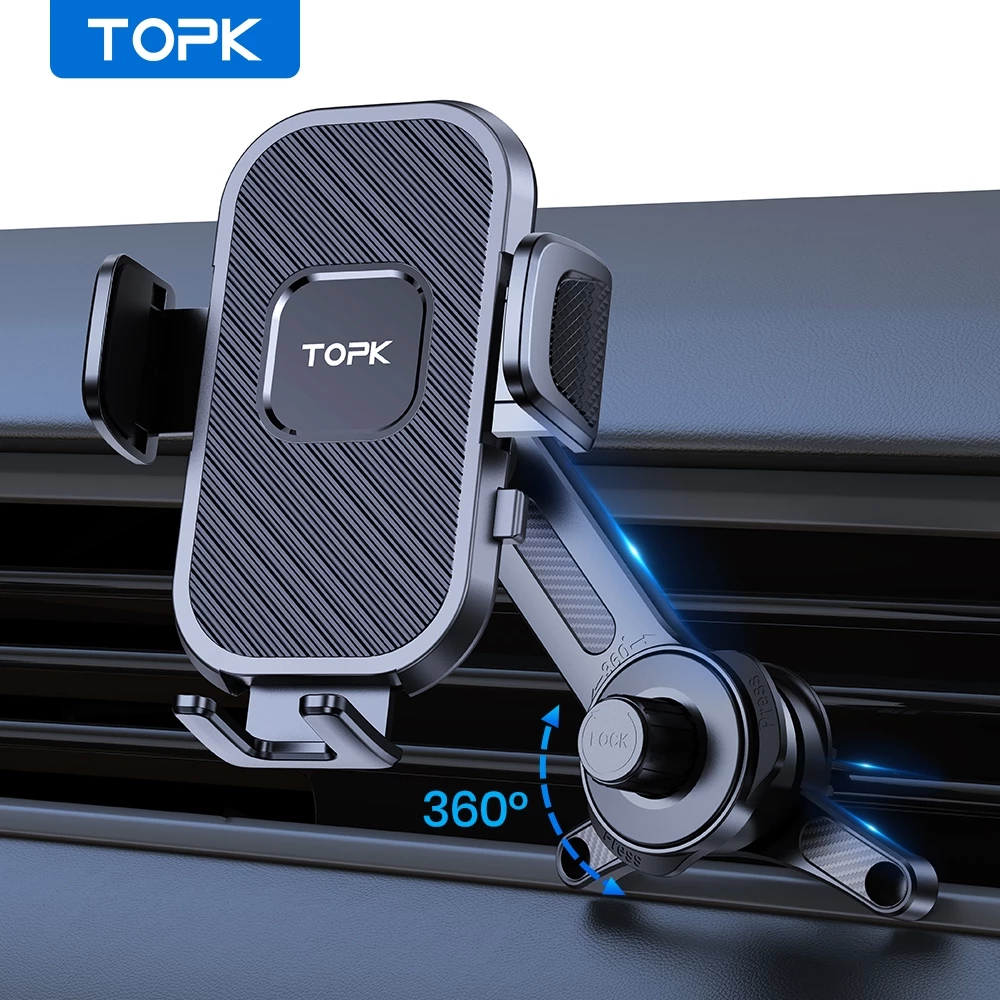 TOPK ที่วางโทรศัพท์ในรถยนต์ - ตัวหนีบกว้างและตะขอโลหะ, คลิปยึดช่องแอร์สําหรับเคสหนา