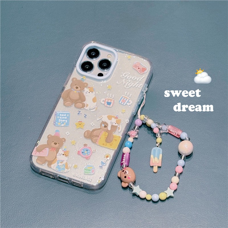 เคสโทรศัพท์มือถือ TPU แบบใส ลายหมี แต่งกลิตเตอร์ สําหรับ Apple iPhone 15 Pro max 14 Pro max