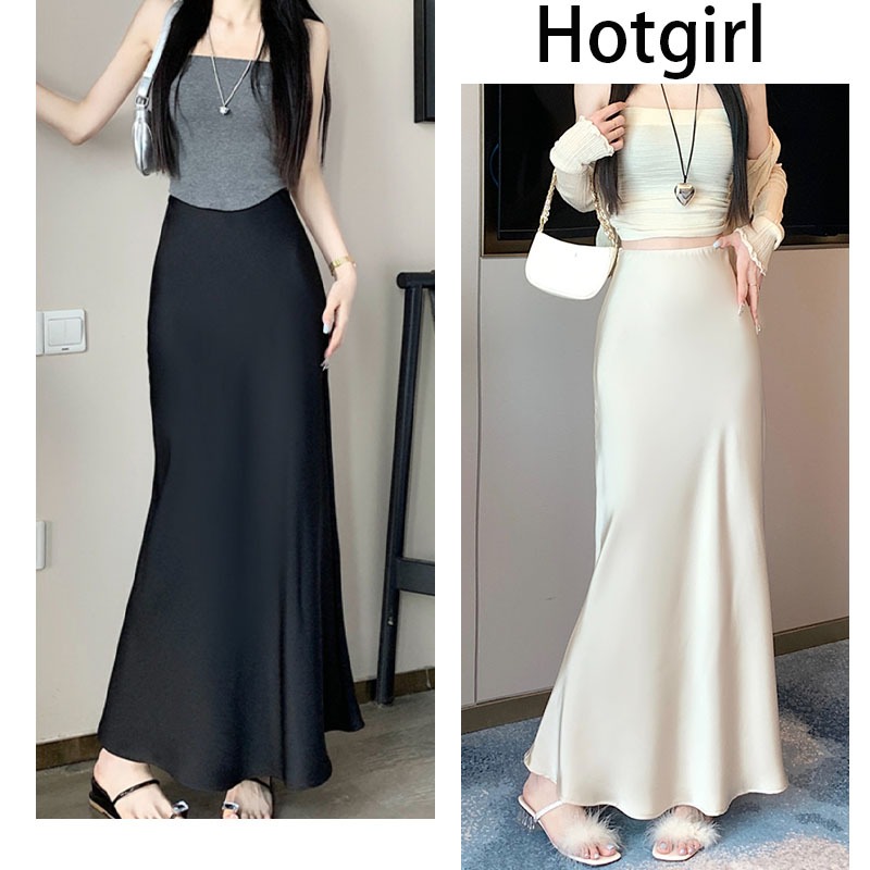Hotgirl  พร้อมส่งจากกทม ✨กระโปรงทรงเอเอวสูงทรงเอทรงเดรปสีดำ กระโปรงยาวสไตล์เฮปเบิร์น ราคา ถูกที่สุด ดีลบีเคเค