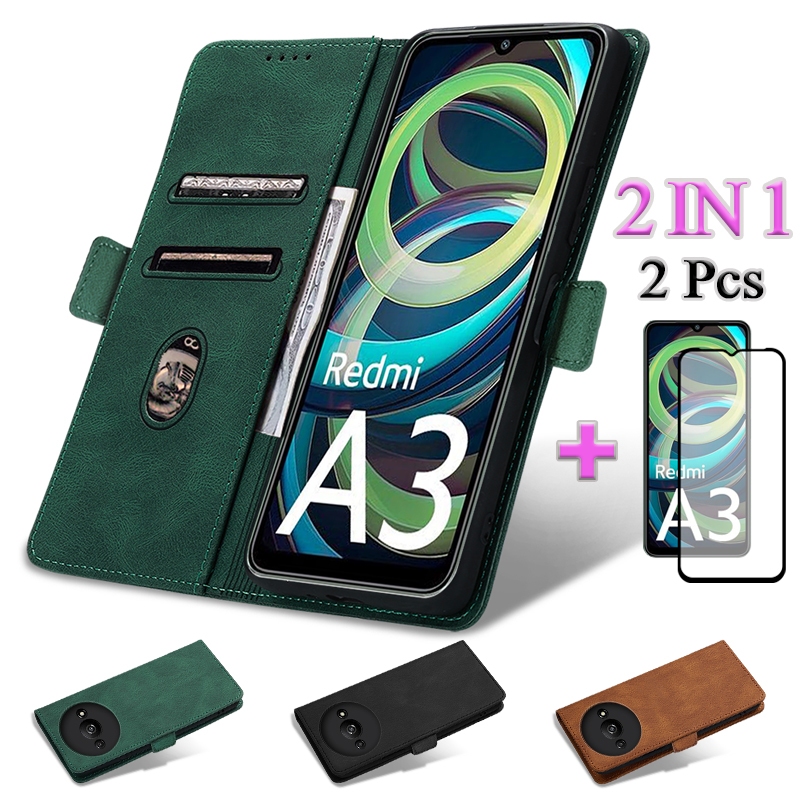 2 IN 1 สําหรับ Redmi A3 4G Slot กระเป๋าสตางค์แฟชั่นสไตล์ Soft Painted Case พร้อมเซรามิคหน้าจอป้องกัน