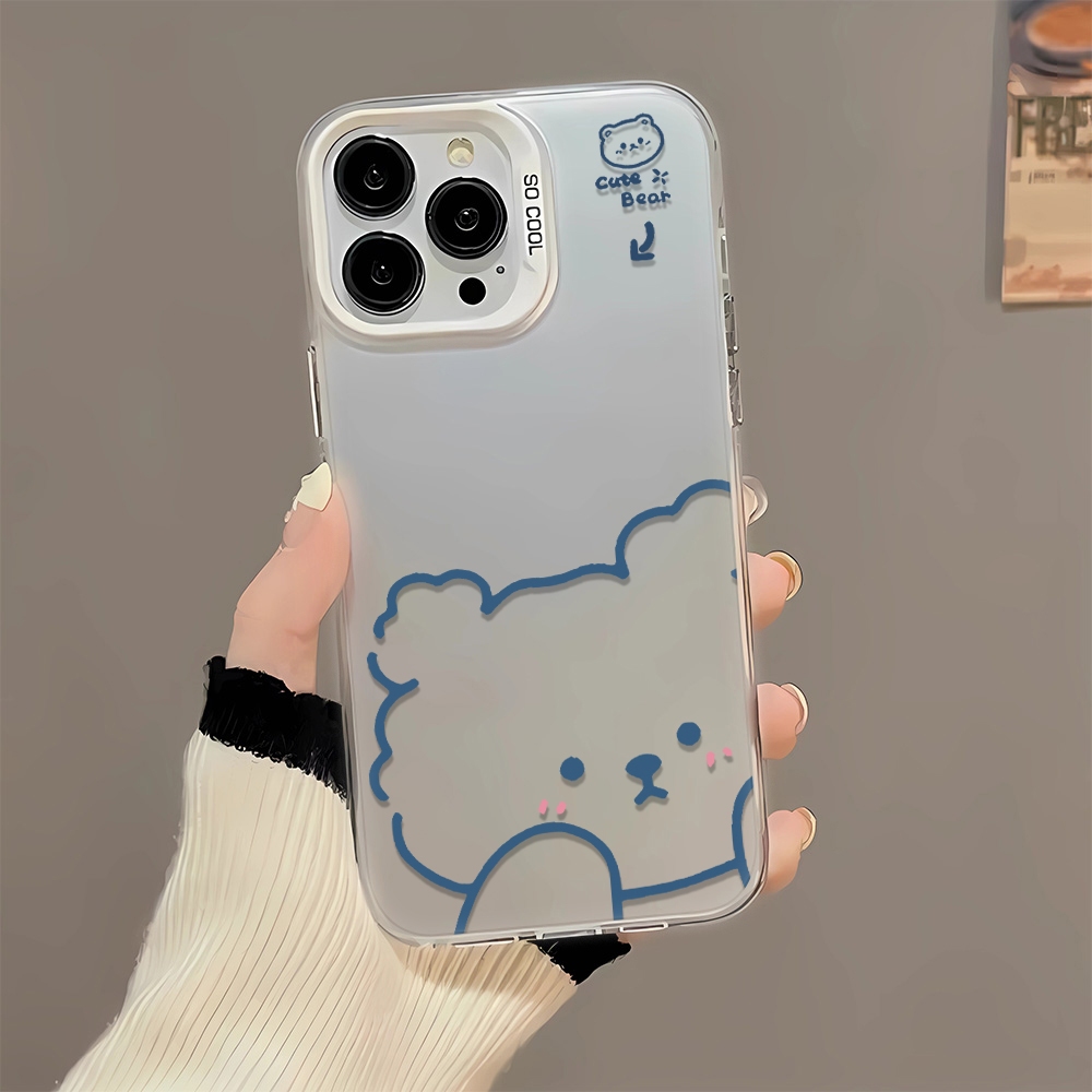 เคสโทรศัพท์มือถือ ลายหมีน้อยน่ารัก สองชั้น สร้างสรรค์ สําหรับ iPhone 15 14 13 12 11 7 8 Plus x xs xr xsmax pro max