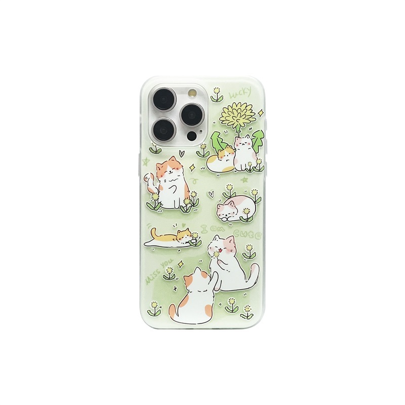 ใหม่ เคสโทรศัพท์มือถือ ลายแมว สองด้าน สีเขียว สําหรับ iPhone 14 13 Pro 15 Pro Max
