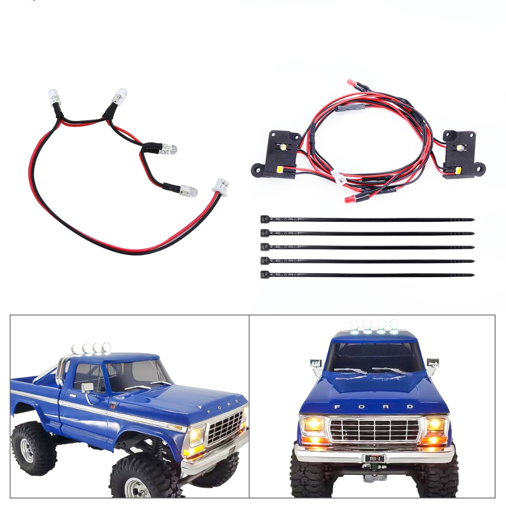 TRX4M f150 จําลองไฟหน้าไฟท้ายด้านหลังไฟ LED กลุ่มโคมไฟหลังคาสําหรับ 1/18 TRX4M Ford High Trail F150 