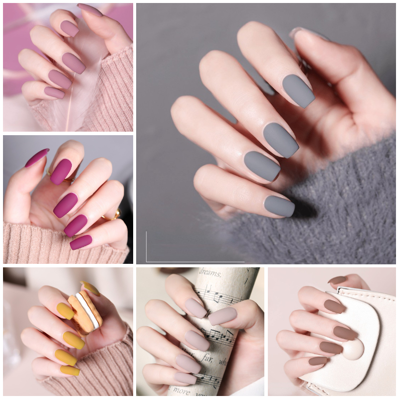 24 ชิ้นเล็บปลอมกาว Matte Nail Art Design French Ballerina เล็บปลอม